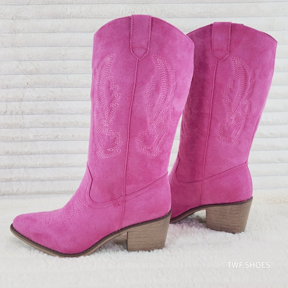 Pierre Dumas Pink Suede Western Heeled Boots - Picture 4 of 14